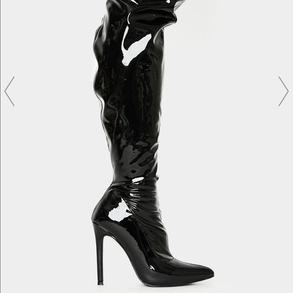 Dolls Kill NIGHT DRAW THE LINE VINYL BOOTS - Picture 4 of 5